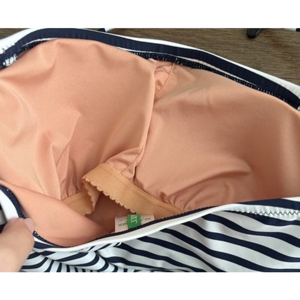 NWOT J.Crew Ruched Bandeau One-Piece Navy Striped Swimsuit Size 8 - Picture 6 of 6